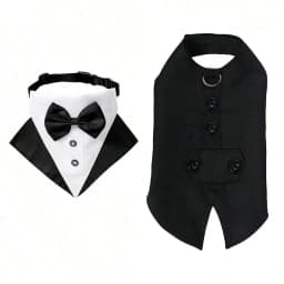 Sucado Formal Dog Tuxedo Suit and Colar Bandana Set, Wedding Party Costume Doggy Prince Bowtie Shirt, Suitable for Engagement We