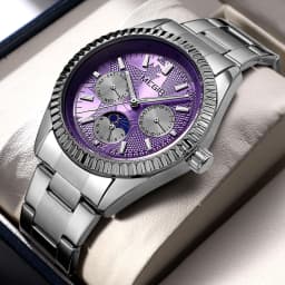 MEGIR Men's Quartz Watch with Stainless Steel Strap Fashion Business Style Wristwatch with Day Date 24-Hour Moon Phase Function