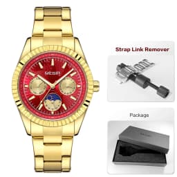 MEGIR Men's Quartz Watch with Stainless Steel Strap Fashion Business Style Wristwatch with Day Date 24-Hour Moon Phase Function
