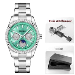 MEGIR Men's Quartz Watch with Stainless Steel Strap Fashion Business Style Wristwatch with Day Date 24-Hour Moon Phase Function