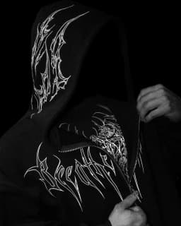 Mens Gothic Style Black Zip Up Hoodie White Skull Pattern Print Design Loose Fit Long Sleeve Casual Streetwear Hooded Sweatshirt