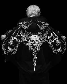 Mens Gothic Style Black Zip Up Hoodie White Skull Pattern Print Design Loose Fit Long Sleeve Casual Streetwear Hooded Sweatshirt