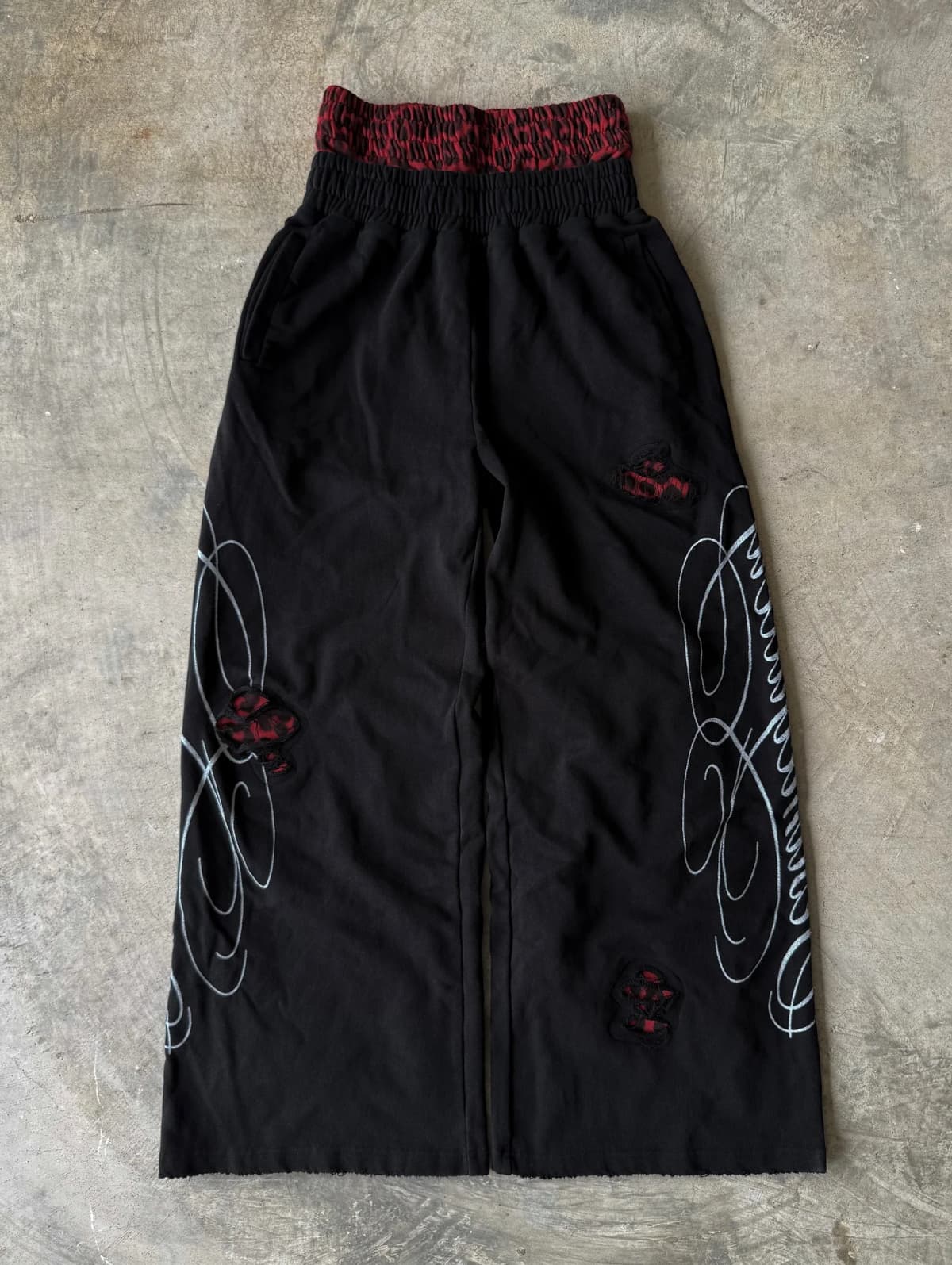 Retro Loose Y2K American Leopard Print Casual Pants Stretch Retro Punk Embroidered Rope Sweatpants Jogging Mens Straight Pants
