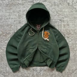 Y2K Tiger Claw Embroidery Vintage Double Zipper Loose Hoodie Sweatshirt for Men and Women Harajuku Trendy Casual Street Style