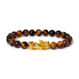 Nature Stone Feng Shui Bracelet Men Obsidian Opal Pixiu Wealth Luck Bead Bracelet Gold Color Pi Yao Dragon Charm Elastic Jewelry