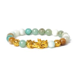 Nature Stone Feng Shui Bracelet Men Obsidian Opal Pixiu Wealth Luck Bead Bracelet Gold Color Pi Yao Dragon Charm Elastic Jewelry