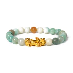 Nature Stone Feng Shui Bracelet Men Obsidian Opal Pixiu Wealth Luck Bead Bracelet Gold Color Pi Yao Dragon Charm Elastic Jewelry