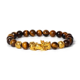 Nature Stone Feng Shui Bracelet Men Obsidian Opal Pixiu Wealth Luck Bead Bracelet Gold Color Pi Yao Dragon Charm Elastic Jewelry