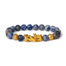 Nature Stone Feng Shui Bracelet Men Obsidian Opal Pixiu Wealth Luck Bead Bracelet Gold Color Pi Yao Dragon Charm Elastic Jewelry