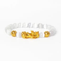 Nature Stone Feng Shui Bracelet Men Obsidian Opal Pixiu Wealth Luck Bead Bracelet Gold Color Pi Yao Dragon Charm Elastic Jewelry