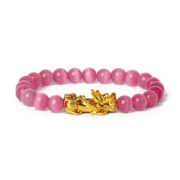 Nature Stone Feng Shui Bracelet Men Obsidian Opal Pixiu Wealth Luck Bead Bracelet Gold Color Pi Yao Dragon Charm Elastic Jewelry