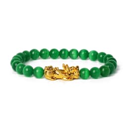 Nature Stone Feng Shui Bracelet Men Obsidian Opal Pixiu Wealth Luck Bead Bracelet Gold Color Pi Yao Dragon Charm Elastic Jewelry