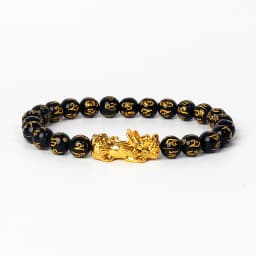 Nature Stone Feng Shui Bracelet Men Obsidian Opal Pixiu Wealth Luck Bead Bracelet Gold Color Pi Yao Dragon Charm Elastic Jewelry