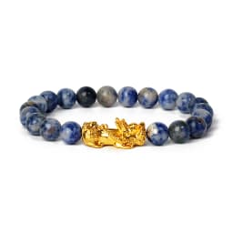 Nature Stone Feng Shui Bracelet Men Obsidian Opal Pixiu Wealth Luck Bead Bracelet Gold Color Pi Yao Dragon Charm Elastic Jewelry