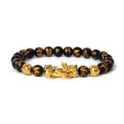 Nature Stone Feng Shui Bracelet Men Obsidian Opal Pixiu Wealth Luck Bead Bracelet Gold Color Pi Yao Dragon Charm Elastic Jewelry
