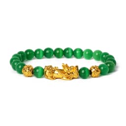 Nature Stone Feng Shui Bracelet Men Obsidian Opal Pixiu Wealth Luck Bead Bracelet Gold Color Pi Yao Dragon Charm Elastic Jewelry
