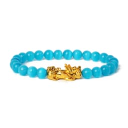 Nature Stone Feng Shui Bracelet Men Obsidian Opal Pixiu Wealth Luck Bead Bracelet Gold Color Pi Yao Dragon Charm Elastic Jewelry