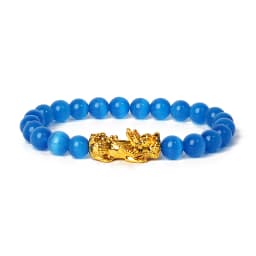 Nature Stone Feng Shui Bracelet Men Obsidian Opal Pixiu Wealth Luck Bead Bracelet Gold Color Pi Yao Dragon Charm Elastic Jewelry