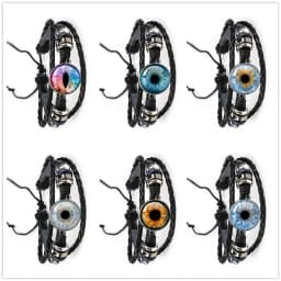 Fashion Dragon Evil Eye Bracelet Dragon Eye Glass Cabochon Leather Bracelets Lace up Adjustable Evil Eye Bracelet Jewelry