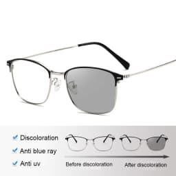 Sun Photochromic Lens Square Nearsighted Glasses Anti-blue Light Computer Prescription Eyeglasses Diopter 0 -0.5 -1.0 To -4.0