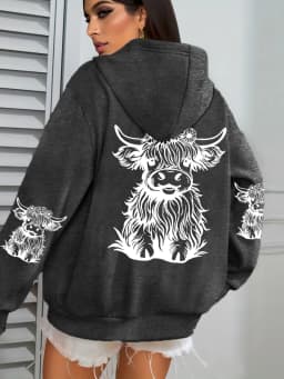 Cute Hair Cow Cartoon Printing Hoodies Womens Fleece Autumn Streetwear Comfortable Casual Hoodie Y2K Pocket All-Match Hoody