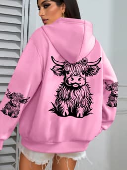 Cute Hair Cow Cartoon Printing Hoodies Womens Fleece Autumn Streetwear Comfortable Casual Hoodie Y2K Pocket All-Match Hoody