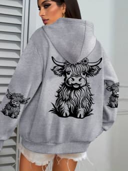 Cute Hair Cow Cartoon Printing Hoodies Womens Fleece Autumn Streetwear Comfortable Casual Hoodie Y2K Pocket All-Match Hoody