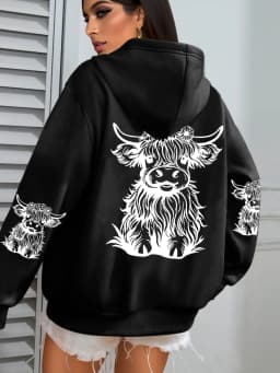Cute Hair Cow Cartoon Printing Hoodies Womens Fleece Autumn Streetwear Comfortable Casual Hoodie Y2K Pocket All-Match Hoody