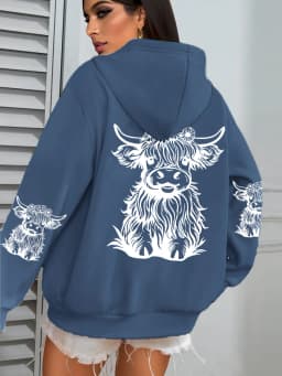 Cute Hair Cow Cartoon Printing Hoodies Womens Fleece Autumn Streetwear Comfortable Casual Hoodie Y2K Pocket All-Match Hoody