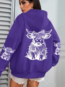 Cute Hair Cow Cartoon Printing Hoodies Womens Fleece Autumn Streetwear Comfortable Casual Hoodie Y2K Pocket All-Match Hoody