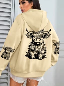 Cute Hair Cow Cartoon Printing Hoodies Womens Fleece Autumn Streetwear Comfortable Casual Hoodie Y2K Pocket All-Match Hoody