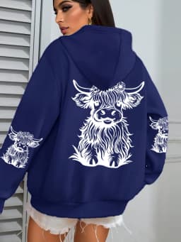 Cute Hair Cow Cartoon Printing Hoodies Womens Fleece Autumn Streetwear Comfortable Casual Hoodie Y2K Pocket All-Match Hoody
