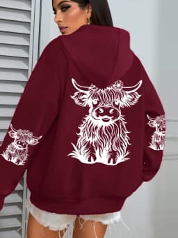 Cute Hair Cow Cartoon Printing Hoodies Womens Fleece Autumn Streetwear Comfortable Casual Hoodie Y2K Pocket All-Match Hoody
