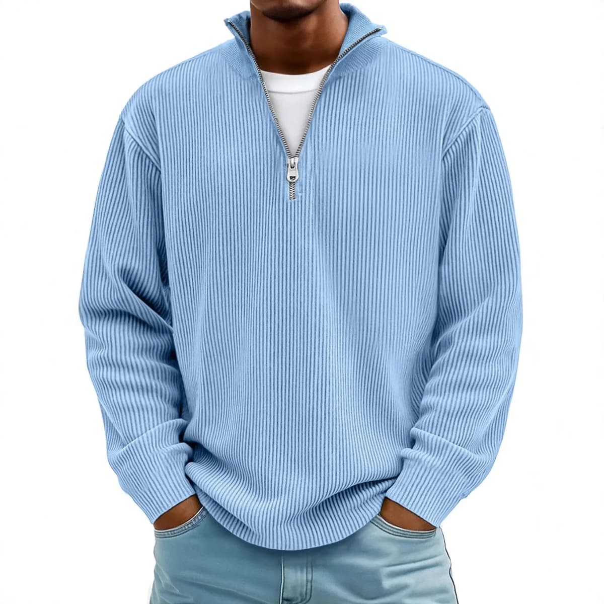 Men Stand Collar Zip Long Sleeve Loose Sweatshirts Casual Male Solid Color Pullover Jackets LRFZ-C448