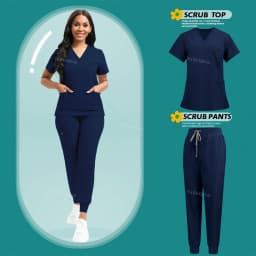 Stretch Scrubs Women Set Nursing Uniforms Clinical Scrubs Set Nurse Doctor Dustproof Workwear Medical Scrubs Top+ Jogger Pants
