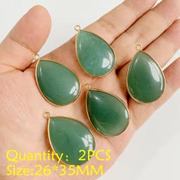 2PCS Necklace Pendant Natural Stone Green Aventurine Ornaments Pendant For Jewelry Making DIY Necklace Bracelet Accessory