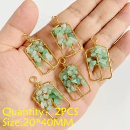 2PCS Necklace Pendant Natural Stone Green Aventurine Ornaments Pendant For Jewelry Making DIY Necklace Bracelet Accessory