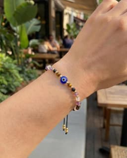 Evil Eye Dainty Natural Crystal Protection Bracelet 5 Healing Stones Clear Quartz Amethyst Tiger Eye Spiritual Guardian Jewelry