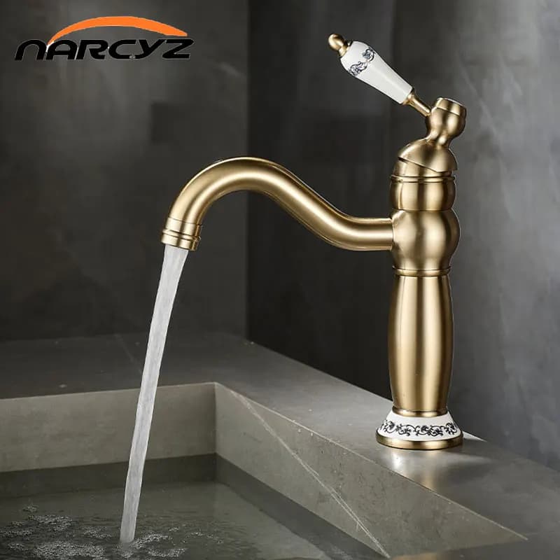 Brass Brushed gold vintage Basin Faucet Bathroom cabinet wash Basin Hot and Cold Water Faucet splash-proof XT-450