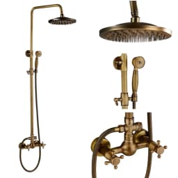 Rozin Brass Antique Bathroom Shower Faucet Set Wall Mount Dual Handle with Handshower + Shelf Brass Bathroom Shower Mixer Tap