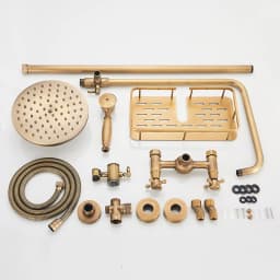 Rozin Brass Antique Bathroom Shower Faucet Set Wall Mount Dual Handle with Handshower + Shelf Brass Bathroom Shower Mixer Tap