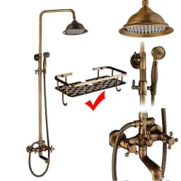 Rozin Brass Antique Bathroom Shower Faucet Set Wall Mount Dual Handle with Handshower + Shelf Brass Bathroom Shower Mixer Tap
