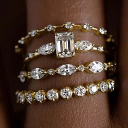 Huitan 4Pcs Rings for Women Gold Color Luxury Wedding Set Jewelry Brilliant Geometric Cubic Zircon New Trendy Female Accessories