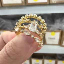 Huitan 4Pcs Rings for Women Gold Color Luxury Wedding Set Jewelry Brilliant Geometric Cubic Zircon New Trendy Female Accessories