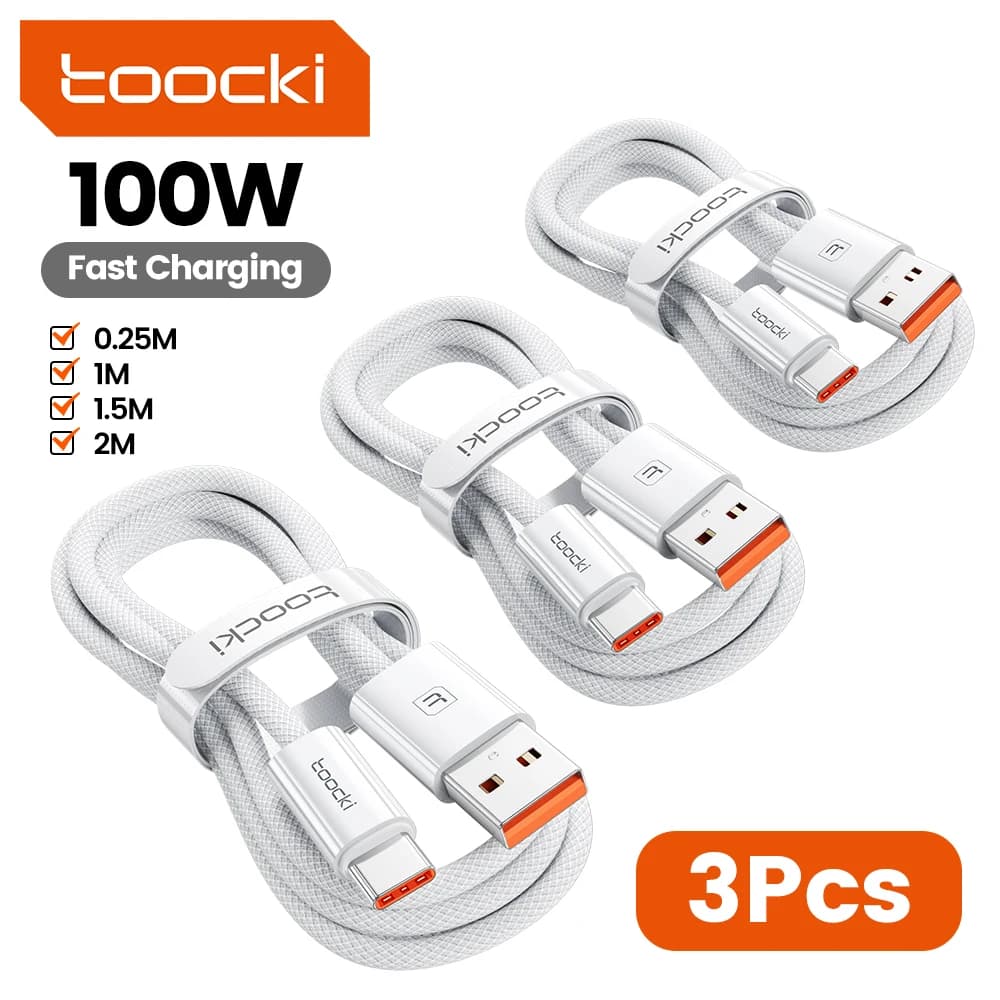 Toocki 6A Super Charger USB to USB C Cable for iPhone 17 16 Samsung Huawei 1/2/3/5Pcs 100W Type C Fast Charging Phone Data Cord