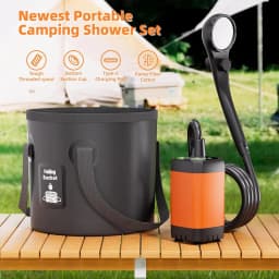 Upgrade 6000mAh Rechargeable Portable Camping Shower, 5 Gallon Collapsible Bucket, LED Display, Multiple Spray Modes, Hiking