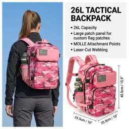 26L Tactical Backpack Men Women MOLLE Outdoor Survival Fitness Hiking Rucksack With Dual Double Cup Holders Camping Travel Daily Use Backpack