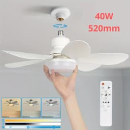 Socket Fan Light, 20.5in Small Ceiling Fan with LED, E26/27 Cordless Light Screw Fan for Kitchen Bedroom, Small Room