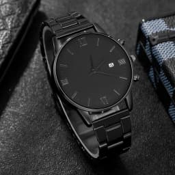 4-piece/set men's black minimalist quartz watch set with bracelet, necklace, and ring -