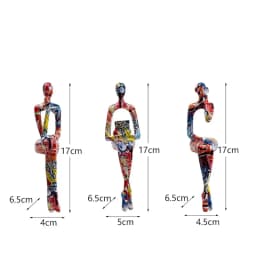 Abstract Thinker Figurine Set of 3, Colorful Modern Resin Sculpture for Bookshelf Decor & Office Desk, Unique Home Art Statue